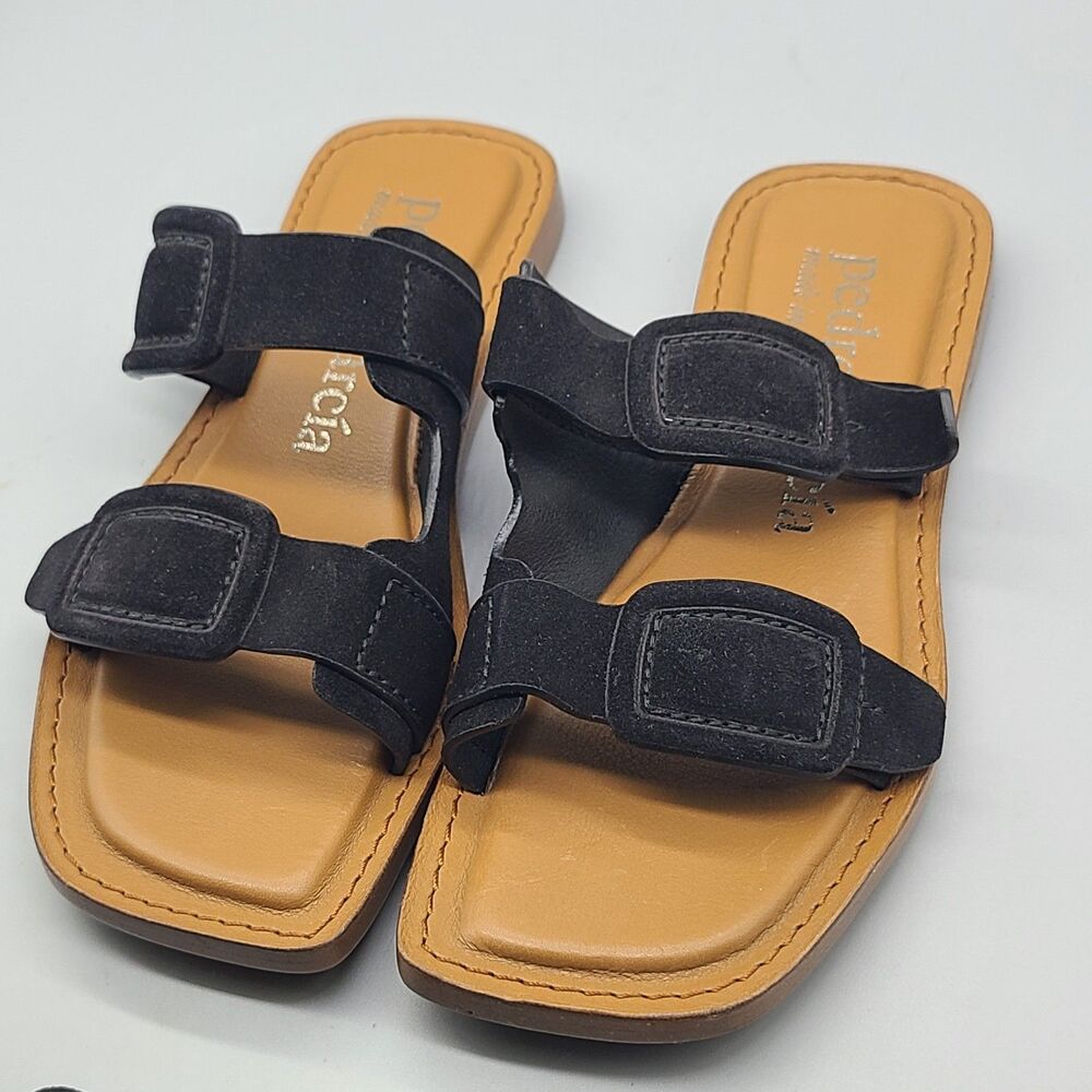 Pedro Garcia Zuly Womens Flat Sandals Slides Black Suede Leather EU 37 6.5-7 New
